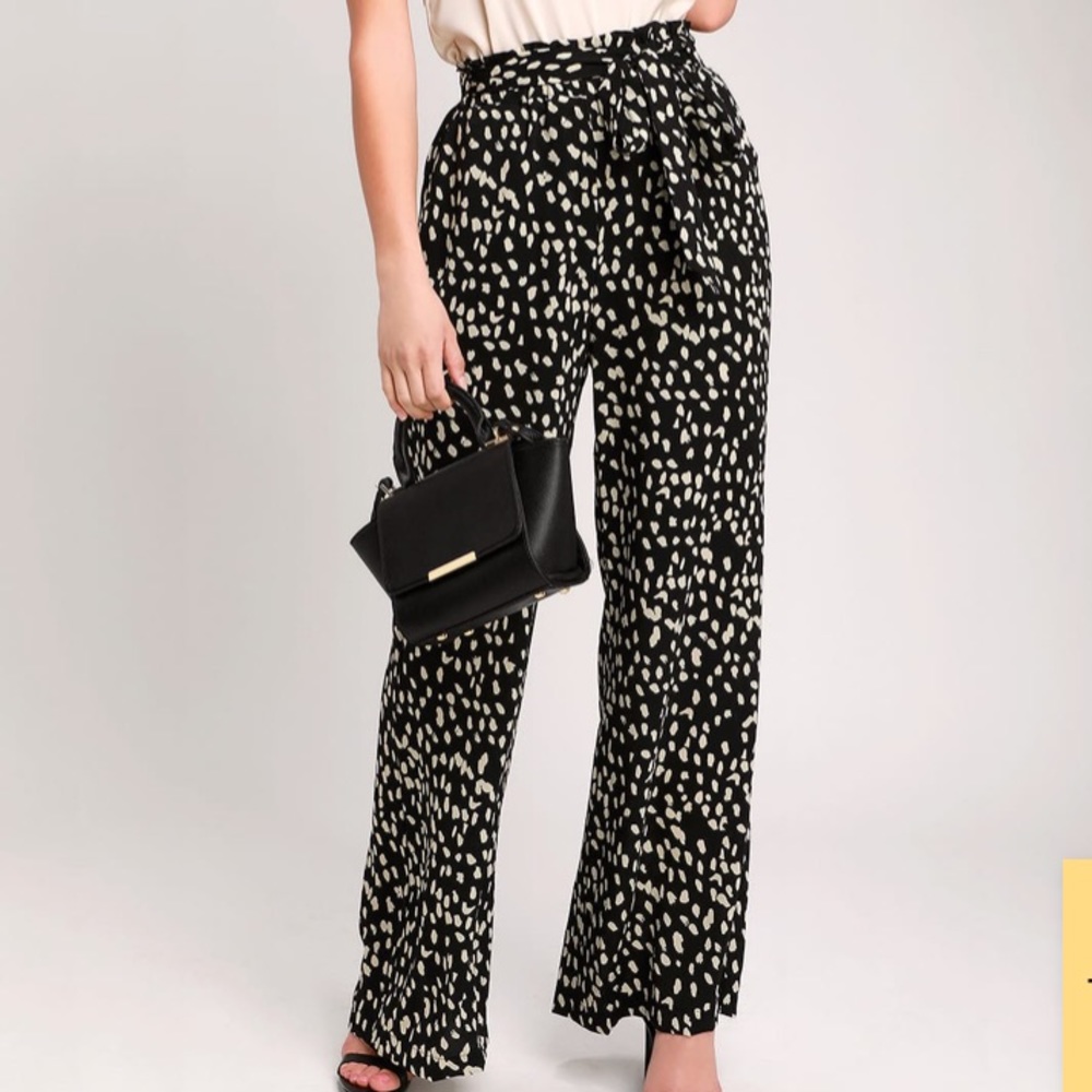 Lulus black leopard print wide-leg pants